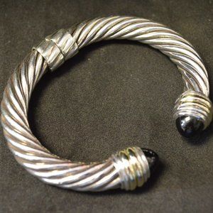 David Yurman Cable Cuff~Sterling Silver with 14K YG and Black Onyk~10MM